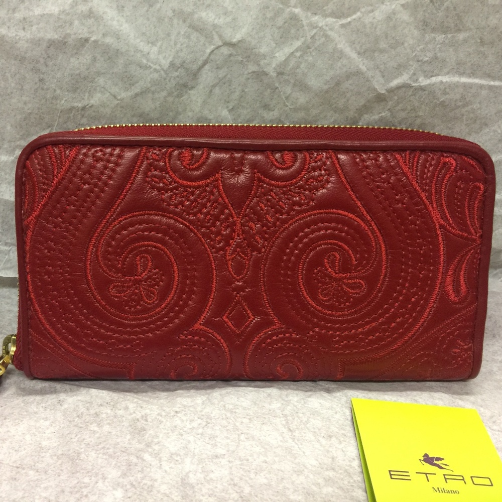 NWT ETRO Embroidered Leather Paisley Zip Wallet Re